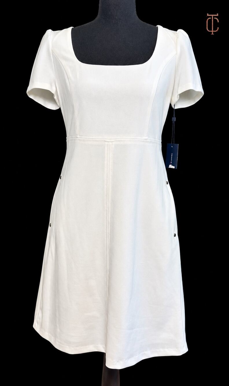 Women Tommy Hilfiger White Dress Short Sleeve & Pockets NWT Size 2